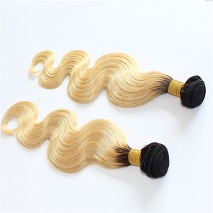 T1B / 613 OMBRE Loira Cabelo Brasileiro Onda de Corpo 10-26 Polegadas Pacotes de Cabelo Humano Duplo Trama Não-Remy Cabelo Weave Bundles 200g