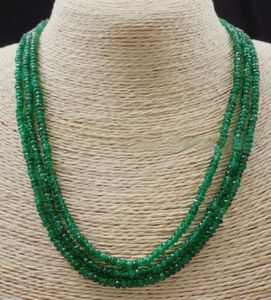 Naturliga 3 rader 2x4mm Faceted Green Emerald Abacus Beads Necklace17-19 