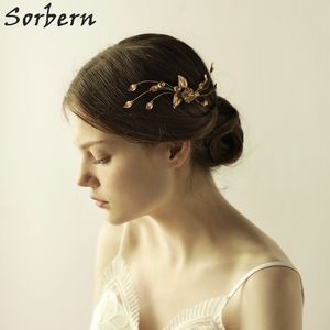 Sorbern Classic Wedding Headpiece Gold Leaves Koraliki Handmade Perły i kryształowe Ślubne Bridal Hair Grzebień Akcesoria do włosów Bridal Opaski