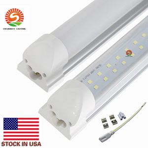 Lager i US 72W 8ft LED-rör Ljusarmaturer Fluorescerande T8 Integrerade LED-ljusrör Dual Rows 384 lysdioder Höga Lumens AC 85-265V UL FCC