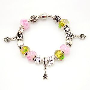 Original europeu 925 Tibet Cristal De Prata Charm Bracelet Bangle para As Mulheres DIY Pandora Murano Vidro Bead Pulseira Jóias Pulseras Presente