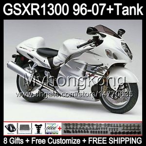 Glans vit 8Gift för Suzuki Hayabusa GSXR1300 96 97 98 99 00 01 13MY137 GSXR 1300 GSX-R1300 GSX R1300 02 03 04 05 06 07 Vit svart fairing