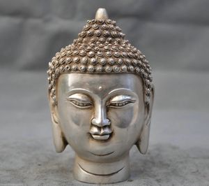 Kolekcja Tybetański Silver Buddyzm Shakyamuni Buddha Head Bust Posąg