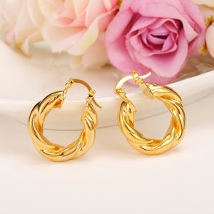 2017 New Big Hoop Earrings Pendant Women's wedding Jewelry Sets Real 24k yellow Solid Gold GF Africa Daily Wear Gift Wholesale