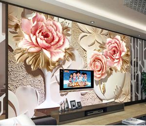 Foto Personalizza dimensioni 3D Colorful tridimensionale murales fiore TV decorazione murale carta da parati per pareti 3 d per soggiorno