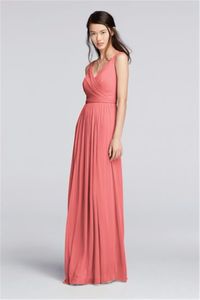 Długa bez rękawów V-Neck Sukienki Coral Druhna Dresses z pasem F18056 Wedding Party Dress Dress Formalne sukienki
