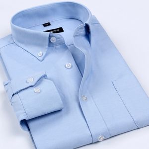 Atacado- 2016 Nova Chegada Oxford Homens Marca Vestido Camisas Homens Não-Ferro Sólido Cor Negócio Camisa Física Estilo Clássico Roupas Para Homens