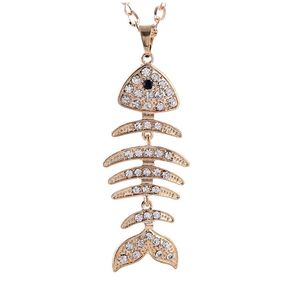 Crystal Rhinestone Fishbone Pendant Necklace for Women Lady Fashion Sweater Chain Long Necklace Gold Silver Plated Jewelry Wholesale Price