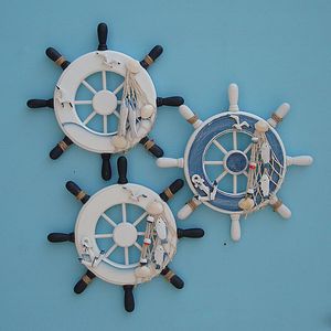 Wooden Anchor Wheel Novelty Wall Art Decor Hanging Ornament for Beach Theme Home Decoration 9in 122386