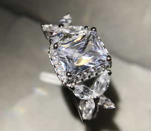 Vecalon Modering Prinzessinnenschliff 2ct Diamant Cz 925 Sterling Silber Schmuck Verlobung Ehering für Frauen