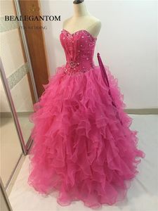 2017 Fashion Pink Crystal Ball Gown Quinceanera Klänningar med Sequined Organza Plus Size Sweet 16 Dresses Vestido Debutante Gowns BQ22