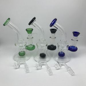 6 Zoll Glasbongs-Öl-Rigs mit freiem 4-mm-Quarz-Banger-Nagel und Glasschalen 14mm weibliche Becher-Becher-DAB-Rigs-Wasserleitungen