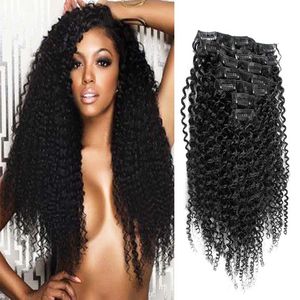 Natural color unprocessed brazilian kinky Curly hair 100g 7pcs afro kinky clip in extensions Natural Color