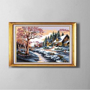 Snowscape, avrupa diy çapraz dikiş kiti, oya seti nakış, tuval üzerinde baskılı sayılan dmc 11ct 14ct, kar kış manzara ev duvar dekor