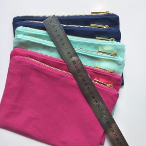 solid color thick cotton canvas makeup bag with gold zip gold lining 69in canvas bridesmaid gift pouch pencil case hot pink navy mint