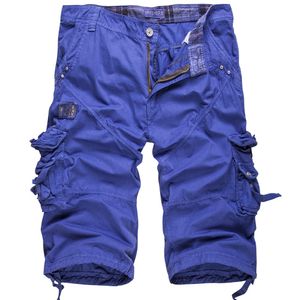 Wholesale- Summer New Multi Pockets Cargo Shorts Men Cotton Casual Loose Below Knee Length Army Shorts Joggers Bermuda Overalls White