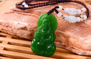 Нефритовые подвески, ручная скульптура, Гуаньинь бодхисаттва (талисман) зеленый. Ожерелье
