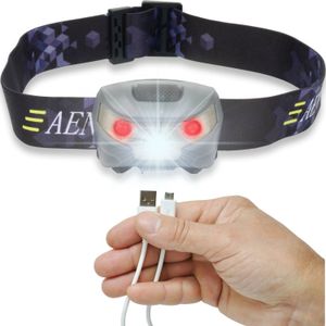 Huvudlampor LED Headlamp FlowLight Uppladdningsbara strålkastare, USB-kabel ingår, röda lampor, 5 lägen, handsfree löpning, jogging, vandring