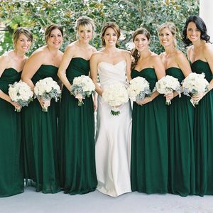 Avcı Yeşil Şifon Uzun Ucuz $ 69 Nedime Elbiseler Custom Made Kat Uzunluk Bir Hatta Balo Sevgiliye Fermuar Geri Düğün Konuk Elbiseler