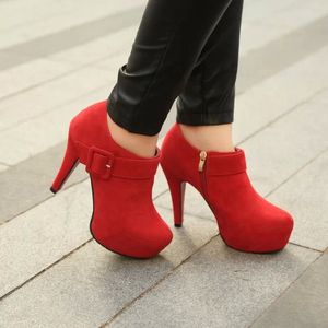 r high heel round nose platform frosted flock napped leather Buckle women short boot