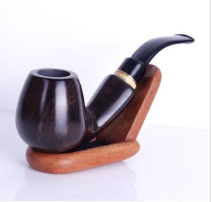 Ebony round hammer pipe smooth curved corrugated pipe smoke portable portable wood pipe
