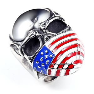 Venda quente Aço Inoxidável Biker Anéis American Bandeira Máscara Skull Esqueleto Biker Anéis para Homens S Moda Jóias 2 Cores