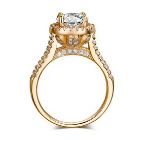 Storlek 5-11 Ny märke Desgin Luxury Smycken Rund Klipp Vit Sapphire 925 Sterling Silver Yellow Gold CZ Diamant Bröllop Crown Women Ring Gift