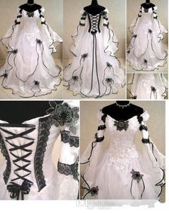 Vintage Plus Size Gothic Line Sukienki ślubne z długimi rękawami Czarny koronki gorset Powrót Sweep Pociąg Suknie Ślubne do ogrodu