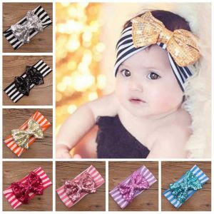 11 colori New Fashion girls Bow fasce per capelli con paillettes bowknot Fasce in cotone a righe Accessori fatti a mano per bambini