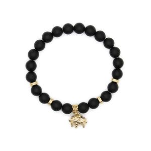 Partihandel 10PS / Parti 8mm Matt Agate Stone Real Gold Plated Elephant Charm Lucky Bracelets Party Gift
