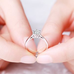 Echter Ring aus 100 % Weißgold, S925-Stempelring-Set, 0,5 Karat CZ-Diamant, Hochzeitsschmuck für Frauen