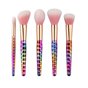 5 pezzi / set pennelli per trucco filo set arcobaleno / oro rosa cosmetico coda di sirena pennello ovale trucco kit di strumenti bilancia collezione corno DHL gratis