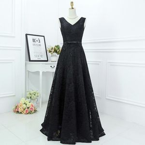 Gothic Vintage Black Lace Bridesmaid Dress A-line V Neck Sleeveless Corset Back Lace-up Wedding Guest Gowns Floor Length Maid of Honor