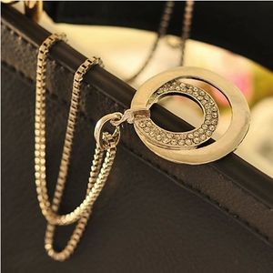 Wholesale diamond ring necklace resale online - 2017 Women Sweet Fashion Pendant Necklaces Elegant Temperament Diamond Silver Round Long Necklace Alloy Double Ring Sweater Chain Jewelry