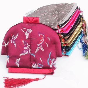 Vintage kinesiska kläder Små myntväska Smycken Zip Väskor Tassel Storage Pack Silk Brocade Craft Presentförpackning påse 50pcs / lot