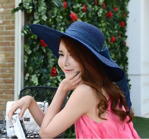 Women Summer Fashion Foldable Bowknot Straw Sun Hat Wide Large Brim Travel Beach Cap Sun Protection Hats 8 Colors