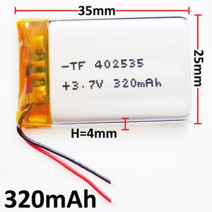 3.7V 320MAH 402535 Lithiumpolymer Lipo Li Ion Uppladdningsbara battericeller Ström för MP3 MP4 Hörlurar DVD Mobiltelefon Kamera PSP