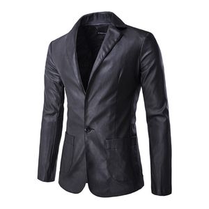 Großhandels- 2016 neue Männer Lederjacke Mode solide einreihige Pu-Leder-Blazer-Mantel jaqueta de couro schwarz grün