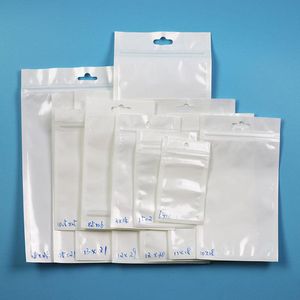 100pcs 20-30cm Clear + Vit Pearl Plast Poly Opp Packing Väskor Zipper Lås Retail Paket Smycken Mat PVC Pouches Mylar Bag