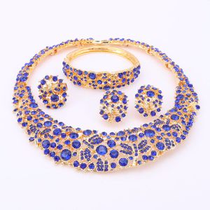 Afrikanische Perlen Collares Schmuck Sets für Frauen Neues Zubehör Hochzeit Brautaussage Kristall Halskette Ohrringe Ring Armreif Set