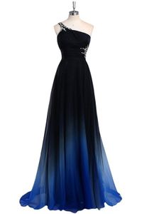 Gradient Chiffon Prom Klänningar En Shoulder Sparkle Beaded Sequined Floor-Length Long Ombre Formal Evening Party Gown Special Occasion Dress QC437