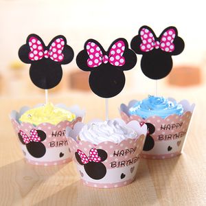 12 conjuntos de lembranças de aniversário cupcake wrapper com cartão inserido decoração de aniversário favores da festa de aniversário queque suprimentos de cozimento