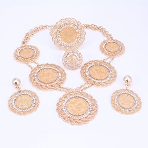 Necklace Fashion Italian Dubai Abaya Long Jewelry Sets Gold Coins Women African GoldPlated Crystal Wedding Costume Necklace Earrings Set