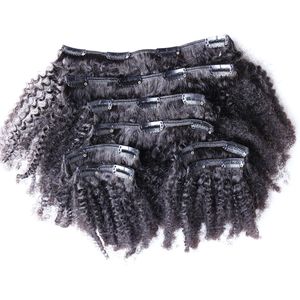 Klips w ludzkich przedłużeniach włosów 100g naturalny kolor Afro Kinky Clip Ins 8szt African American Clip in Human Hair Extensions