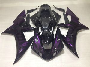 Wysokiej jakości zestaw wentylisty dla Yamaha YZF R1 2002 2003 Purple Flames Black Fairings Set YZF R1 02 03 OT24