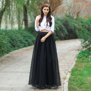 2017 Long Skirts Black Tiered Ruffle Floor-Length Formal Party Skirts A-Line Custom Made Tulle And Satin Comfortable Fashion Skirt