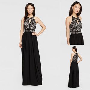 2021 Lace Keyhole Halter Bridesmaid Dress With Jersey Skirt 21348 Chiffong Golv Längd Enkel Maid Gowns for Wedding