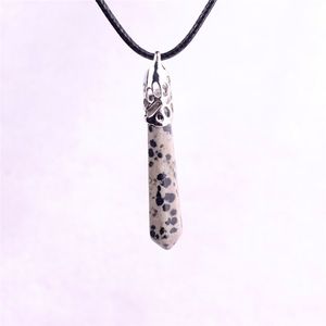 Natürliche Dalmation Spot Jasper Edelstein Anhänger Halskette Doppelpunkt Heilung Reiki Polka Dot Halskette Spaß Geschenk für Jugendliche, Heilende Schmuck