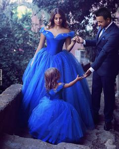 로얄 블루 신데렐라 댄스 파티 드레스 볼 가운 오프 어깨 구슬 나비 아플리크 공식 이브닝 가운 플러스 스페셜 OCN 드레스 S
