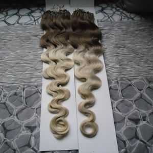 Ombre Hair Extension Micro Ring Body Wave 200g 1g / s 200s T4 / 613 Mikroring Mänskliga hårförlängningar
